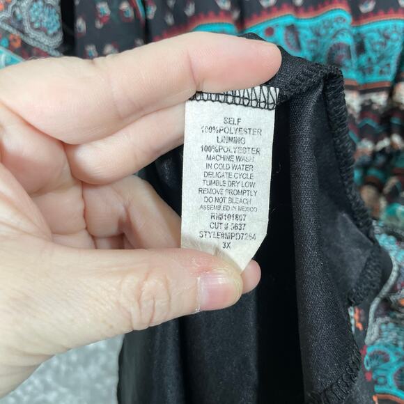 Espresso Women's Plus Size Blue Patterned Boho Peasant Dress - Size 3X - Midi - Picture 5 of 6